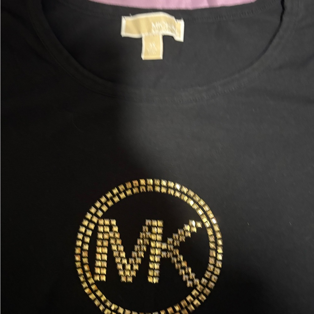 Michael Kors Black Tee with Gold MK Emblem